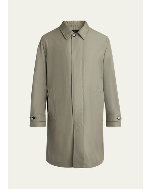 Brioni Gray Silk Cloud Button-Front Car Coat for men