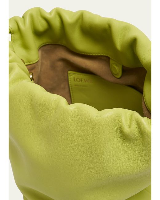 Loewe Green X Paula's Ibiza Flamenco Bucket Bag In Napa Leather With Chain
