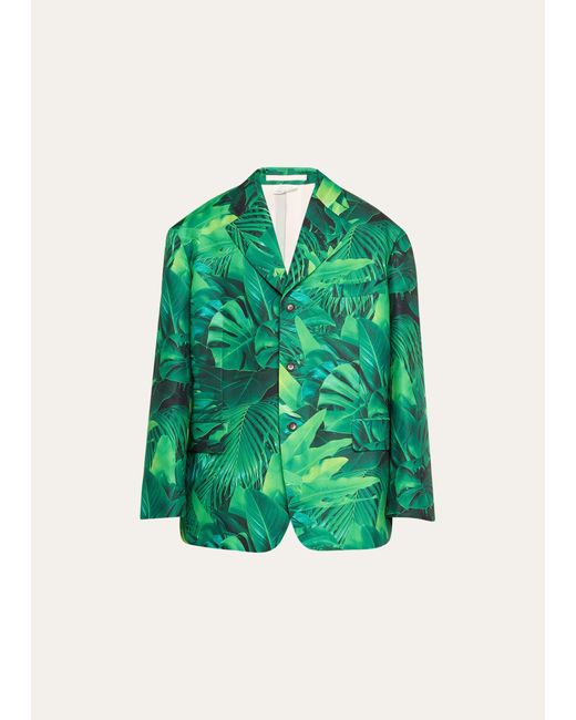 Comme des Garçons Green Oversized Gabardine Leaf-print Sport Coat for men