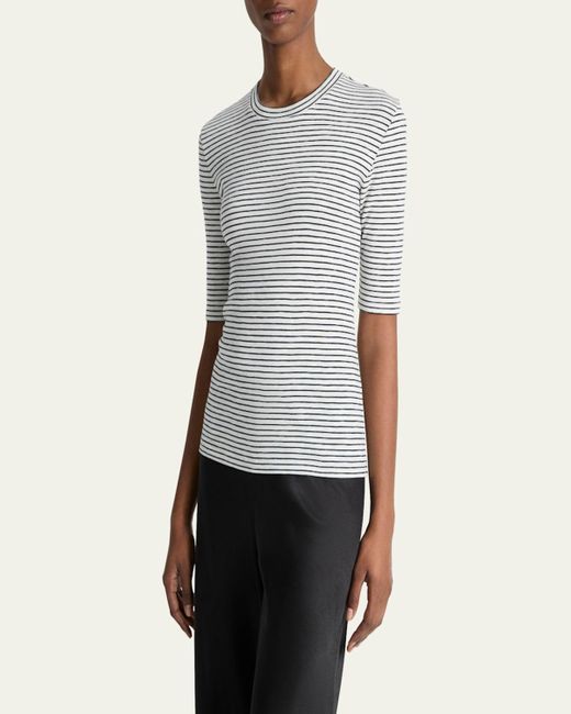 Vince Gray Stripe Elbow-Sleeve Top