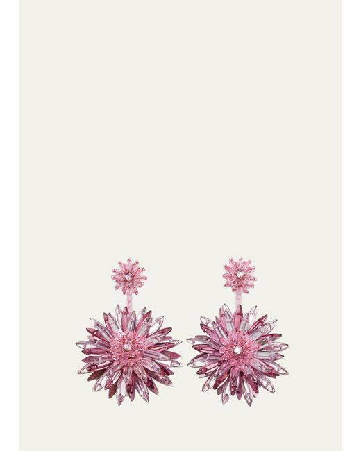 Oscar de la Renta Pink Navette Flower Earrings