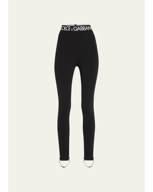 Dolce & Gabbana Black Branded Elastic High-waist Leggings W/ Detachable Stirrups