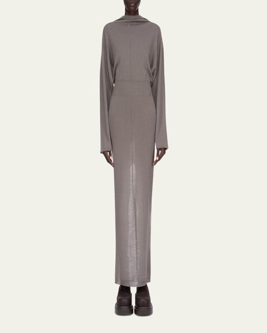 Rick Owens Natural Hooded Draped Maxi Sweater Dress