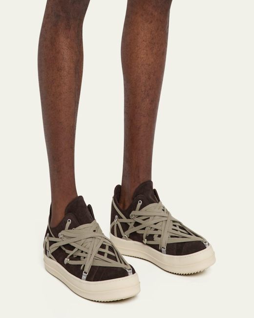 Rick Owens White Megalaced Suede Low-Top Sneakers for men