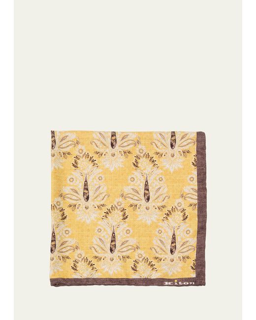 Kiton Metallic Silk Floral Pocket Square for men