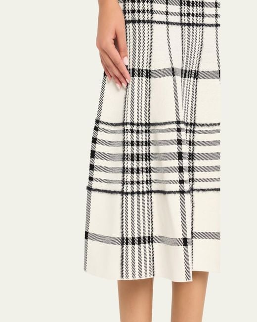 Brandon Maxwell White Rory Check Flare Midi Skirt