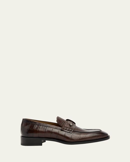 Christian Louboutin White Chambelimoc Croc-Effect Loafers for men