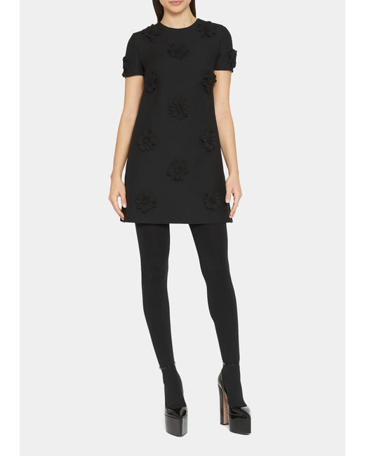 Valentino Garavani Flower Applique Crepe Mini Dress in Black | Lyst Valentino Garavani Flower Applique Crepe Mini Dress in Black | Lyst