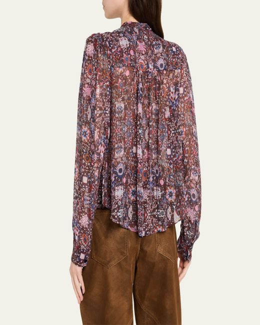 Isabel Marant Purple Noeline Printed Long-Sleeve Blouse