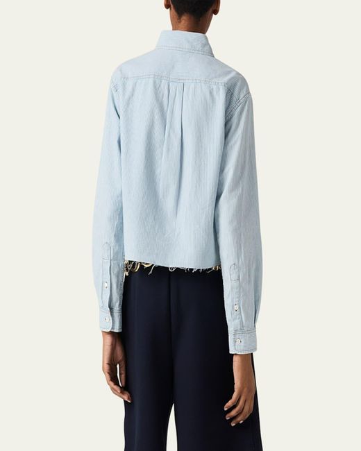 Miu Miu Blue Chambray Riga Long-Sleeve Crop Button-Down Shirt
