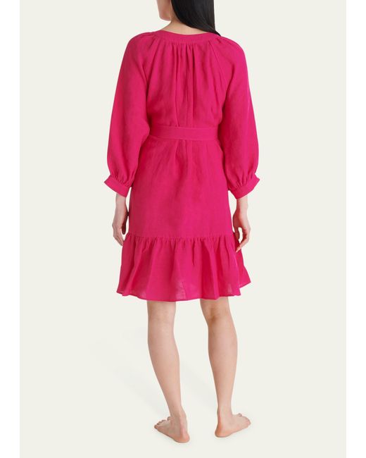 Eres Pink Aimant Mini Linen Wrap Dress