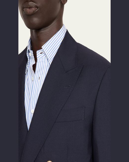 Brunello Cucinelli Blue Virgin Wool Double-Breasted Jacket for men