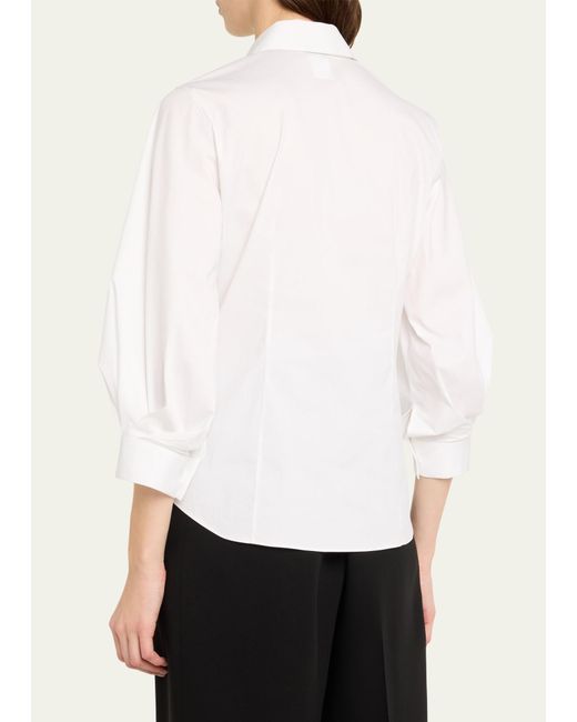 Lafayette 148 New York Natural Pleated-sleeve Cotton Blouse