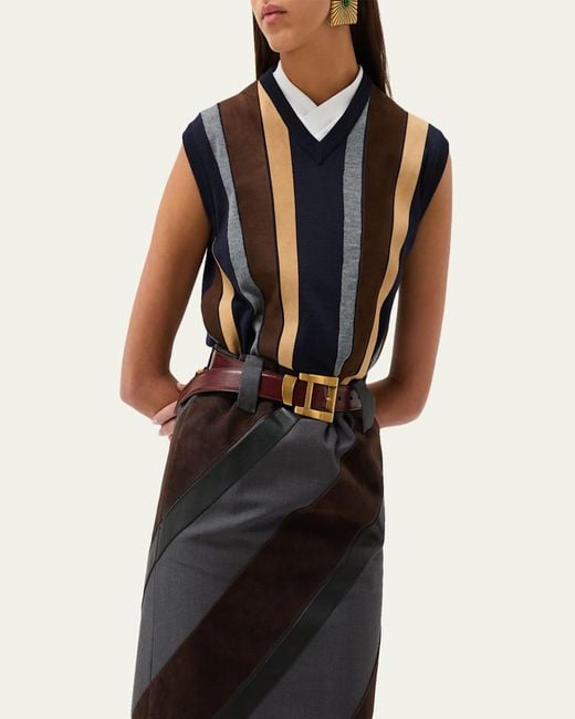 Versace Blue Suede Patchwork Sweater Vest