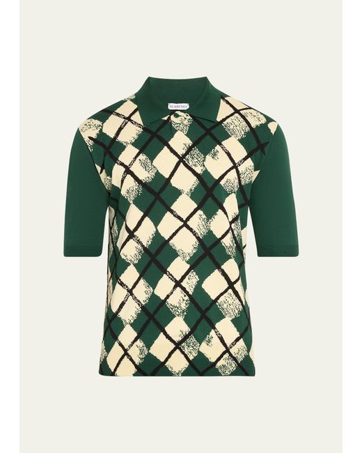 Burberry Green Painted Argyle Polo Shirt for men
