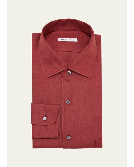 Loro Piana Red Shinano Stripe Linen Casual Button-down Shirt for men