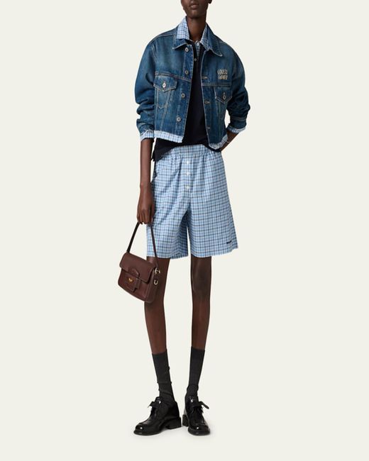 Miu Miu Blue Cropped Denim Button Down Raw-Cut Jacket