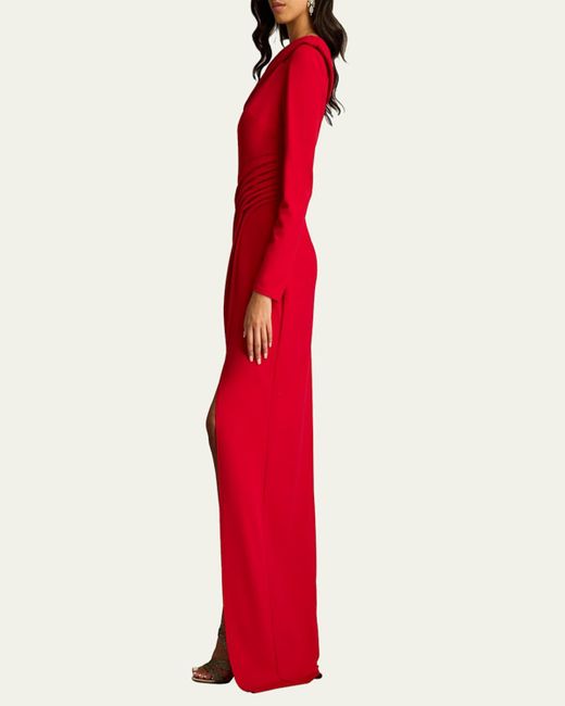 Tadashi Shoji Red Draped One-Shoulder Crepe Column Gown
