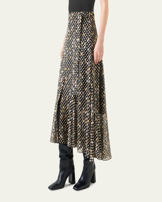 Akris Punto Multicolor Polka Dot Devore Crepe Georgette Midi Boho Skirt
