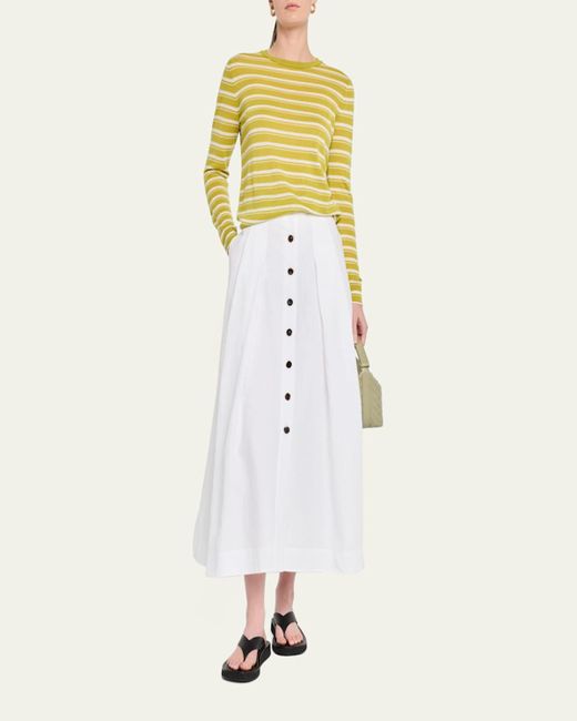Lafayette 148 New York Yellow Striped Crewneck Silk-Linen Sweater