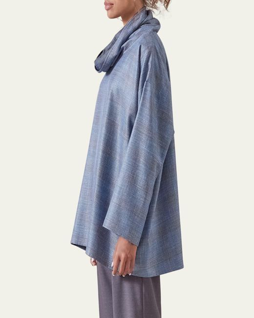 Eskandar Blue Angled-To-Front Monks Top (Long Length)