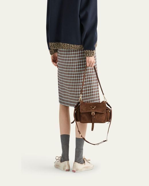 Prada White Checked Stretch Georgette Midi Skirt