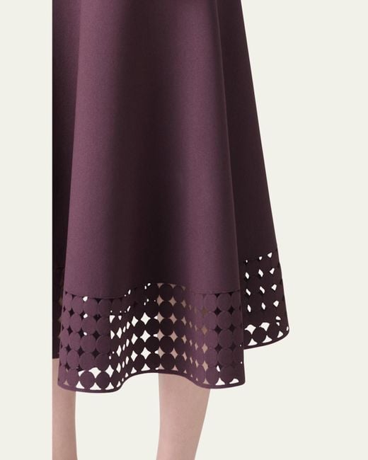 Akris Punto Purple Dot Lace-Hem Sleeveless Midi Dress