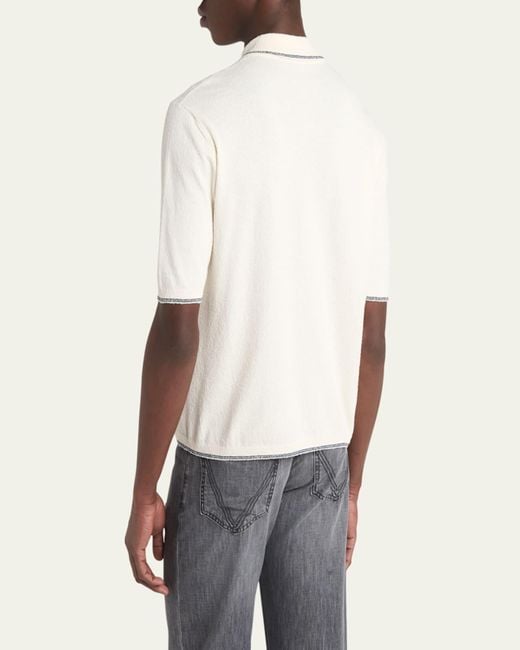 Bottega Veneta Natural Stripe Intarsia Knit Polo Shirt for men