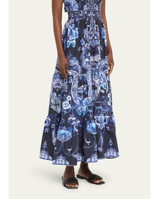 Camilla Blue High-waist Tiered Organic Cotton Poplin Skirt