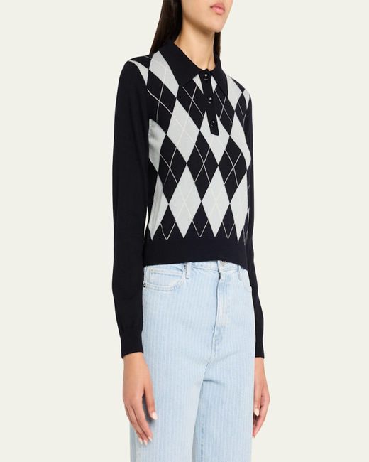 FRAME Black The Argyle Polo Sweater