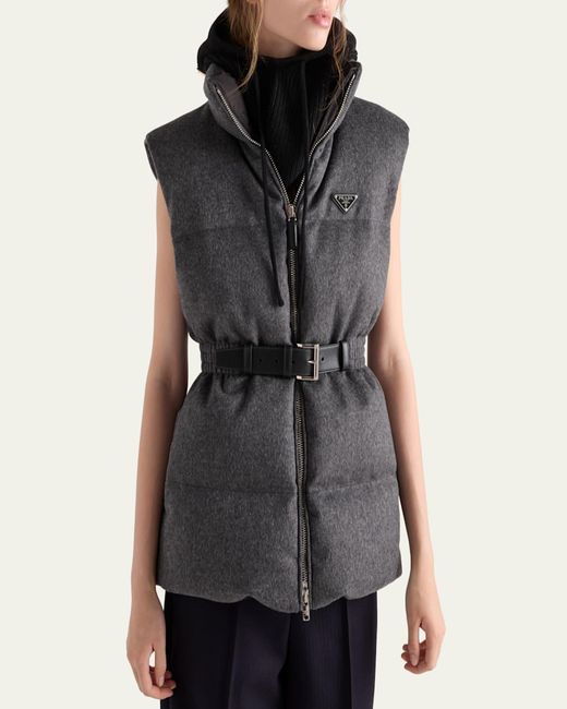 Prada Black Belted Velvet Down Puffer Jacket