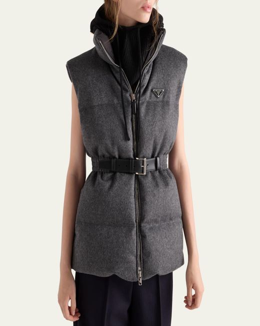 Prada Black Belted Velvet Down Puffer Jacket
