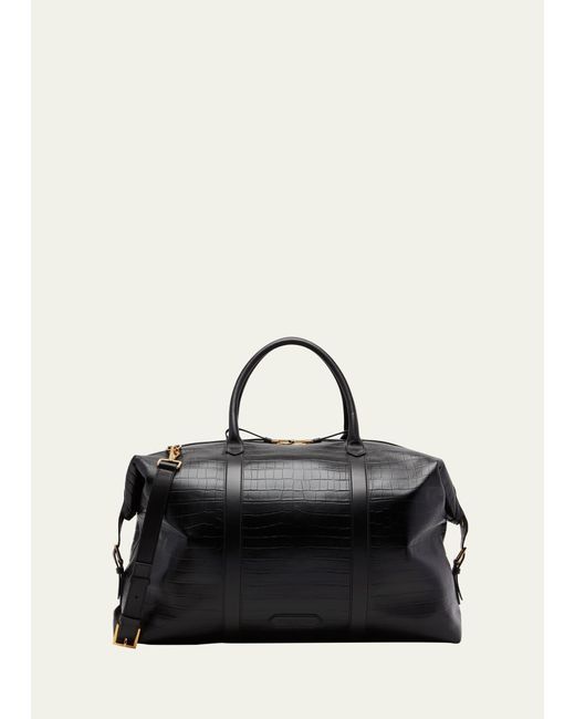 Tom Ford Black Croc-effect Soft Leather Duffel Bag for men