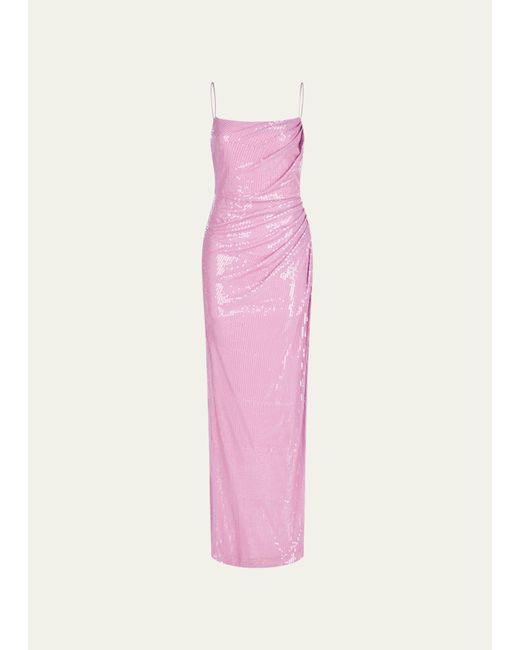 Halston Heritage Pink Alania Ruched A-line Sequin Gown