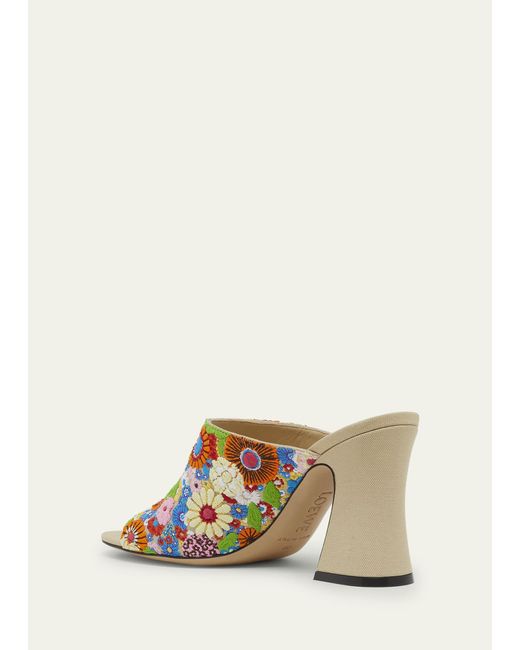 Loewe Natural Calle Floral Embroidered Mule Sandals