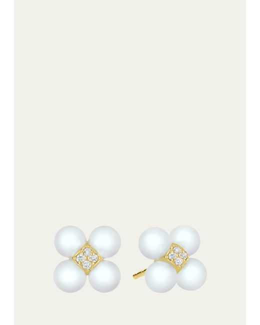 Paul Morelli White Yellow Gold Sequence Stud Earrings With Pearls And Diamonds
