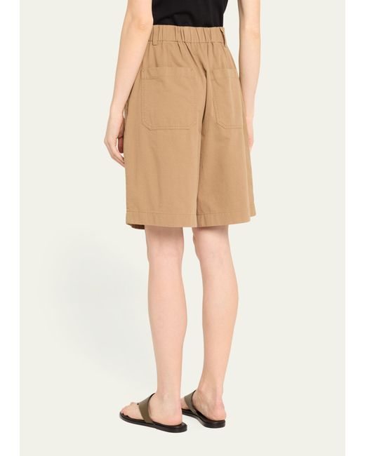 Vince Natural Washed Cotton Pleated Wide-leg Shorts