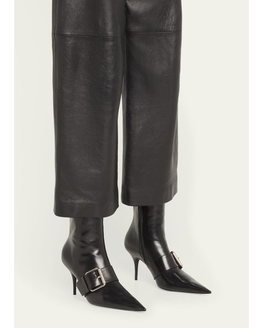 Balenciaga Black Leather Buckle Stiletto Ankle Booties