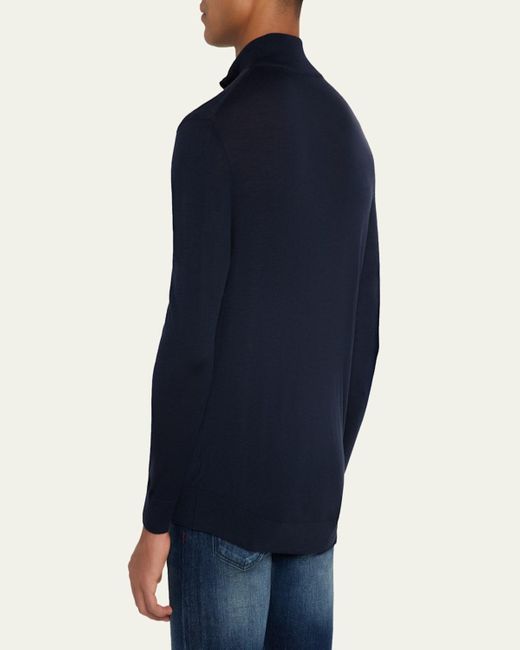 Kiton Blue Wool Knit Half-Zip Sweater for men