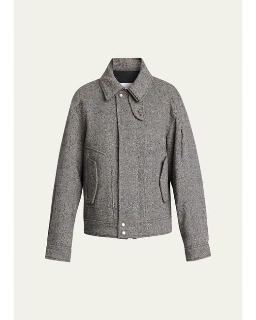 Dries Van Noten Gray Tweed Wool Full-Zip Jacket for men