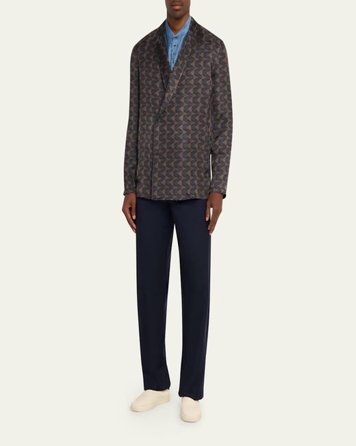 Giorgio Armani Gray Geometric Single-Breasted Jacket for men