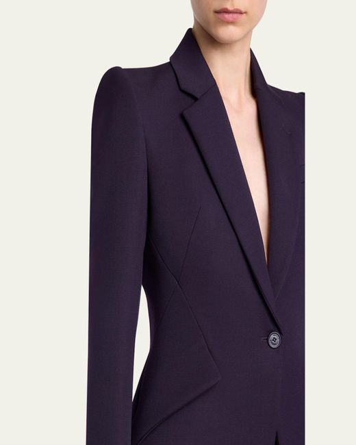 Alexander McQueen Blue Grain De Poudre Wool Single-Breasted Blazer