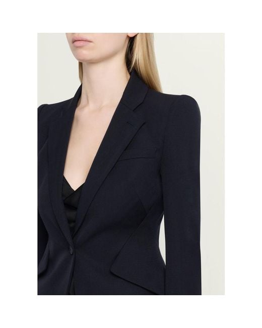 McQueen Blue Peaked Shoulder Crepe Single-Button Jacket