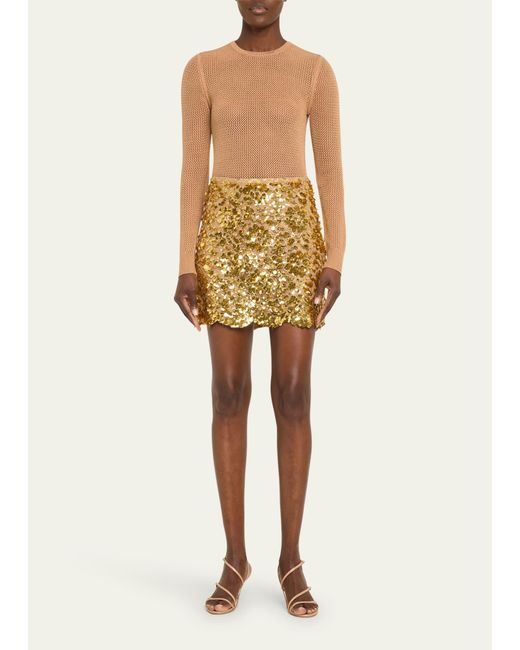 Michael Kors White Laminated Lace Sequin-embellished Mini Skirt