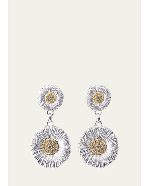 Buccellati White Blossoms Daisy Sterling Silver And 18k Yellow Gold Diamond Pendant Earrings