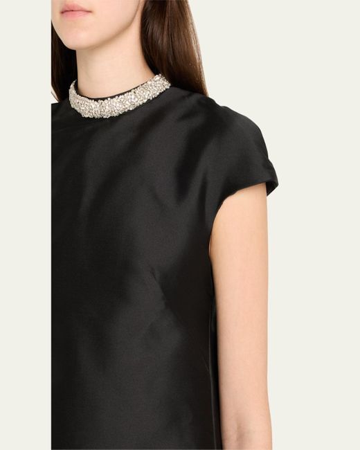 Atelier Prabal Gurung Black Naomi Crystal Cap-Sleeve Mikado Train Gown