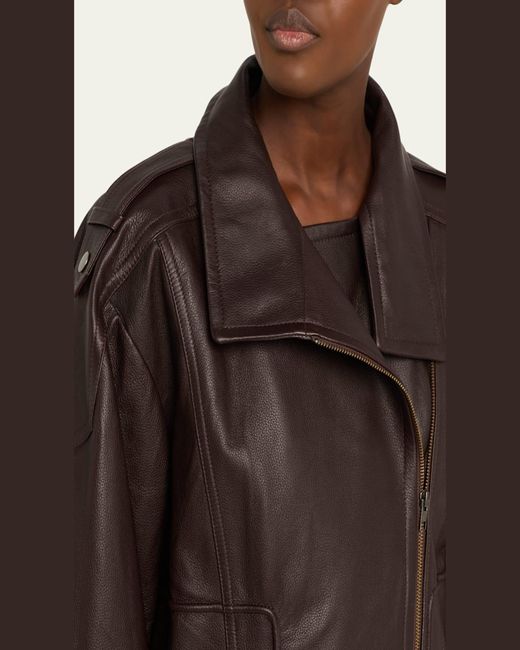 Vince Brown Oversized Leather Aviator Jacket