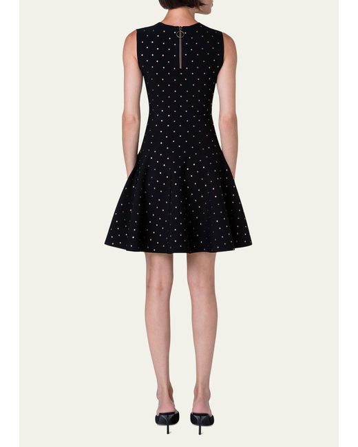 Akris Punto Black Polka Dot Stud-embellished Flared Mini Dress