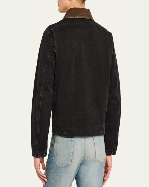 Saint Laurent Black Canvas Corduroy-Collar Work Jacket for men
