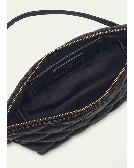 Saint Laurent Black Ziptop Mini Shoulder Bag In Quilted Smooth Leather